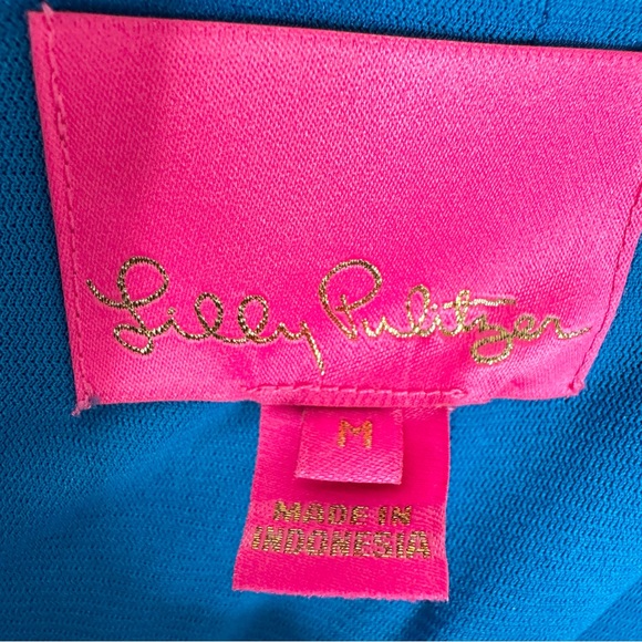 Lilly Pulitzer Feona Teal Bay Knit‎ Jacquard Puff Sleeve Dress Size M - Picture 8 of 14